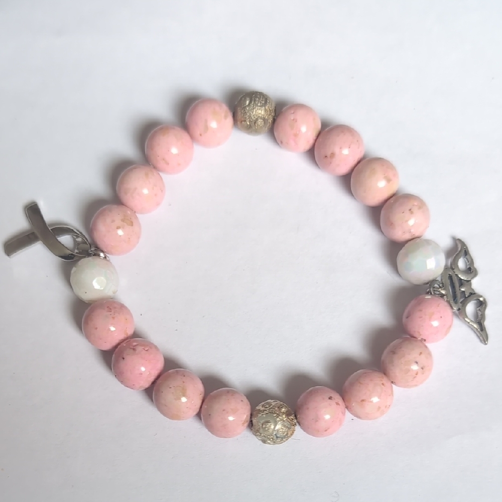 Elegant Pink and Silver Bracelet with Cross Charm